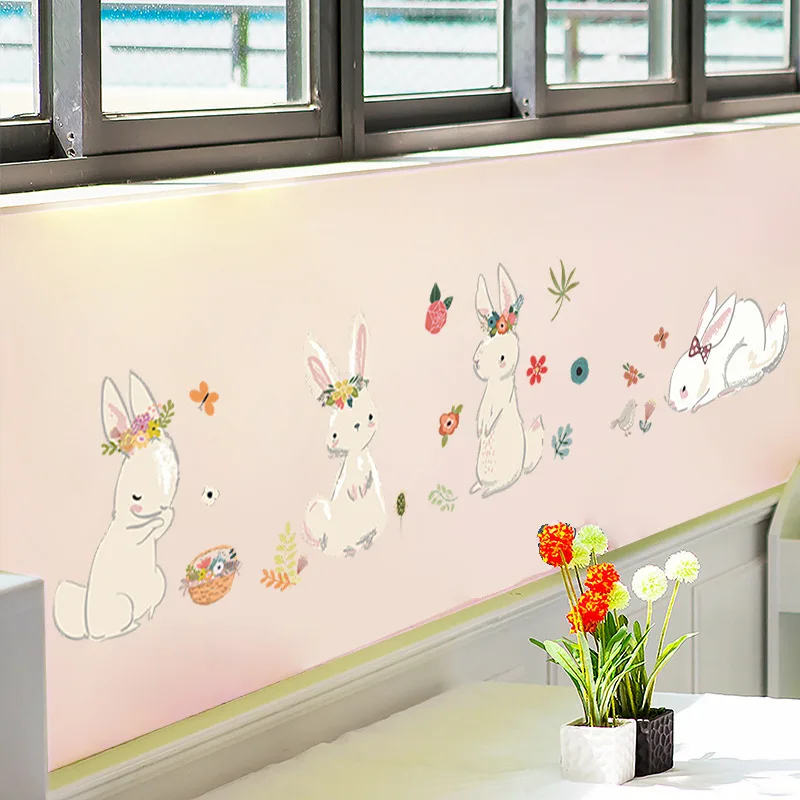 الكرتون الأرنب ملصقات جدار غرفة الاطفال خلفية الديكور المنزل جدارية غرفة نوم الطفل الحضانة لطيف أرنب ديكور تجميل خلفية