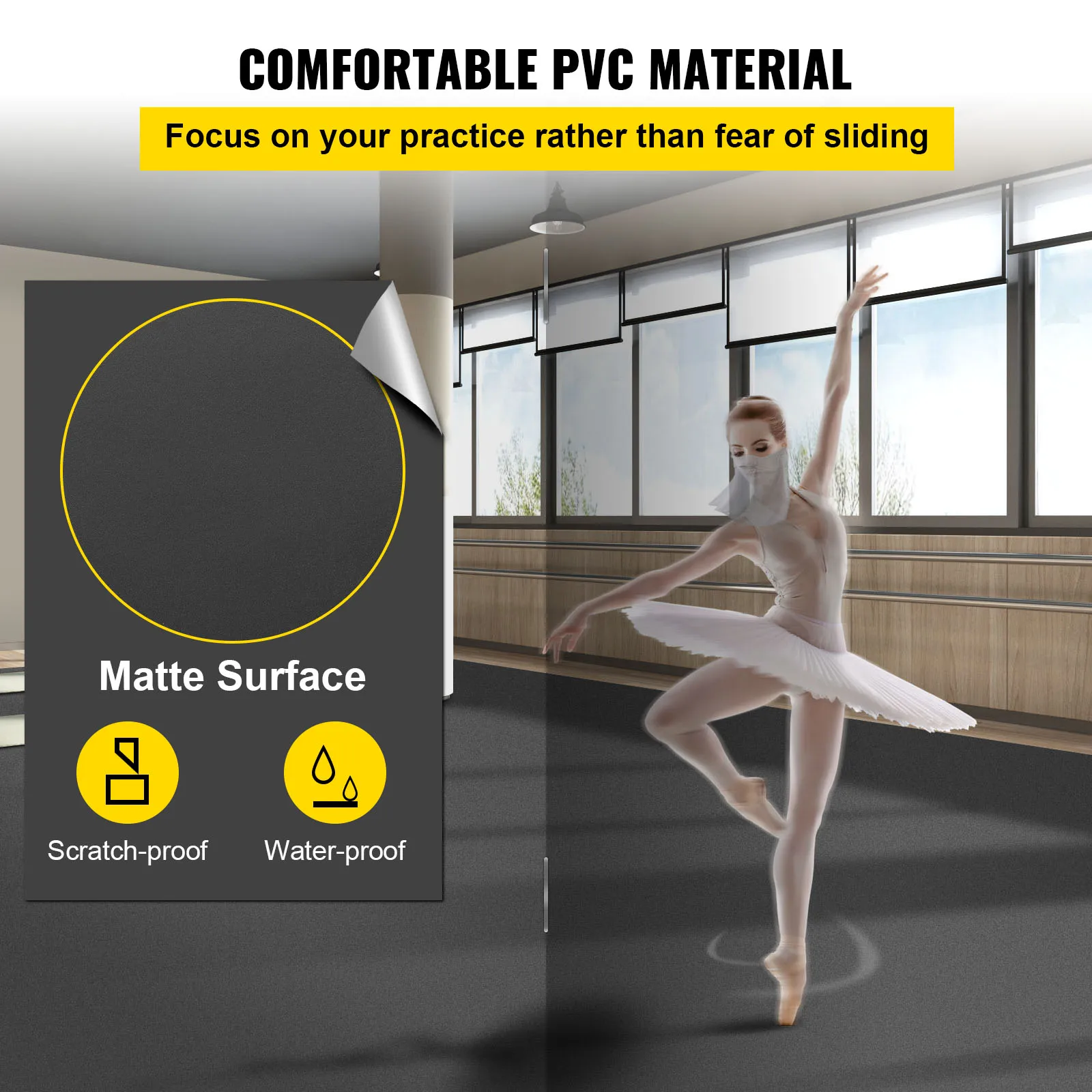 VEVOR PVC Dance Floor Mat 1.5mm Thick Reversible Portable Non-Slip Vinyl Dance Flooring Roll Jazz Pop Ballet Dance Floor Sheet