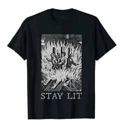 Stay Lit Witches Funny Pagan Occult T-Shirt Cute Birthday Tops Tees Cotton Top T-Shirts For Men Cosie Christmas Clothing