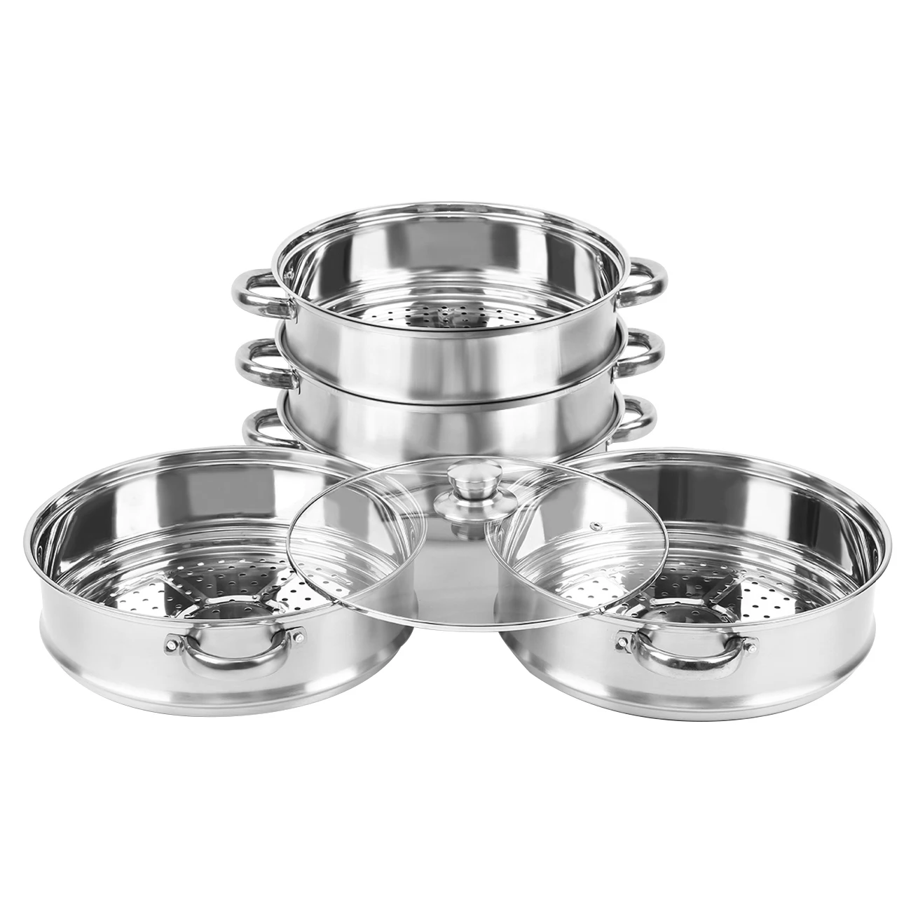 Samger 304 in acciaio inox 5 livelli fornello a vapore pentola a vapore cucina cibo cottura + coperchio in vetro