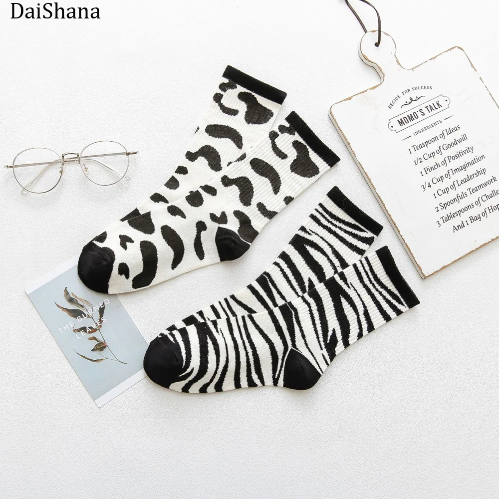 Harajuku New Kawaii Cute Socks Women Dairy zebra Pattern Soft Breathable Cotton Socks Ankle-High Casual Comfy Socks Fashion St