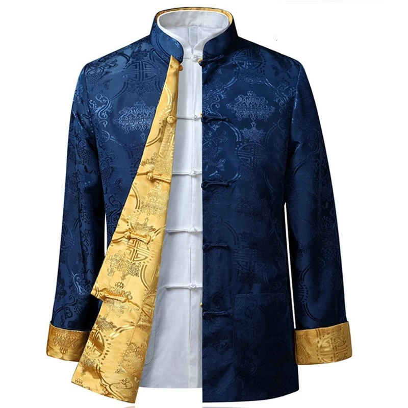 

Men Shirt Tang Costume Double-sided Costume Longsleeved Chinese Style Collar Jacket Middle-aged Older Father Reversible Jacket