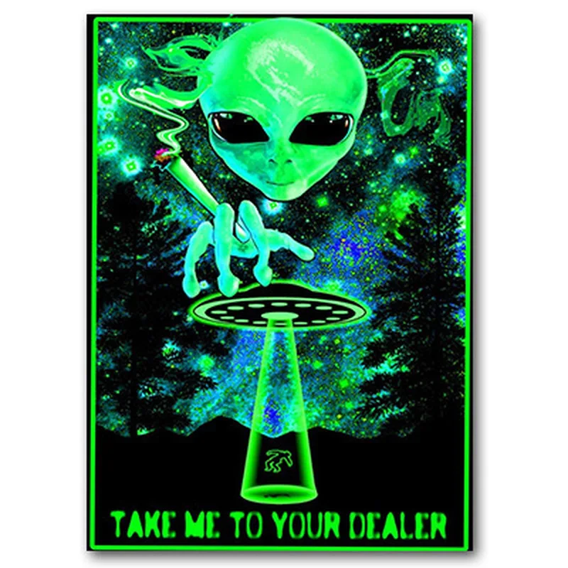 Psychedelic Trippy Mind Visual Mushroom Education Magic Black Light Silk Painting Wall Art Posters and Print Home Decor