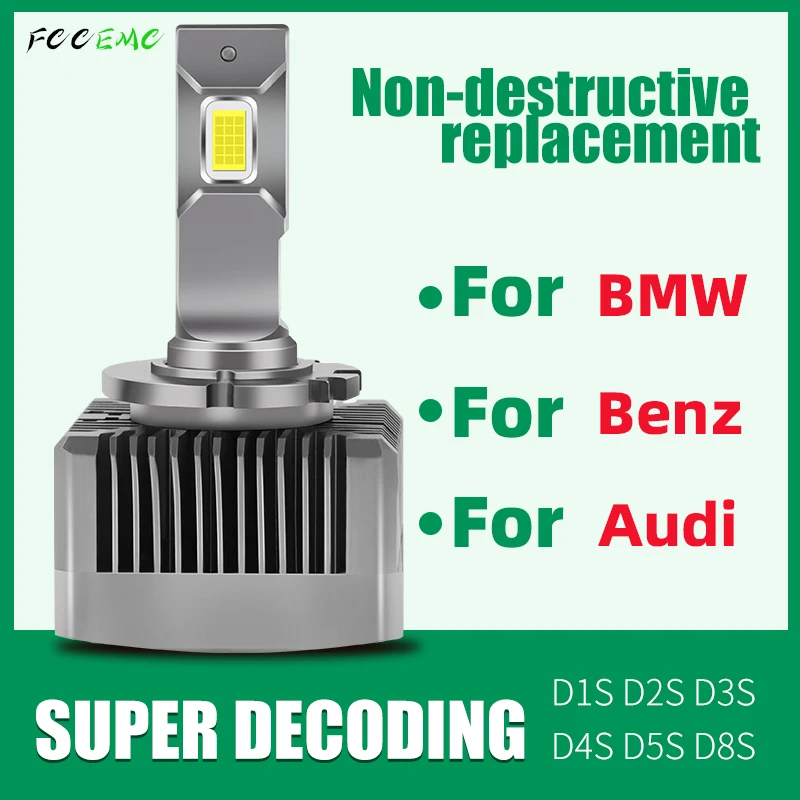 

FCCEMC 2PC D1S D2S D3S For BMW Benz Audi Plug&Play Led Headlight 55W 24000LM Car Light Auto Bulb 1:1 To Replace HID Light Canbus