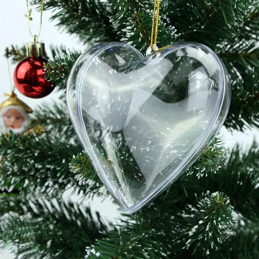 5pcs Heart Shape Transparent Plastic Ball Clear Christmas Trees Craft Ball Heart Shape Baubles Wedding Decoration Ornament Gift