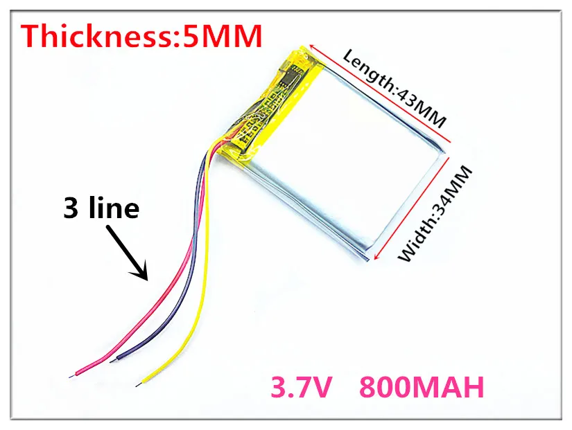 3-строчный размер 503443   Литий-полимерный аккумулятор 3,7 В, 800 мАч с защитной платой для цифровых продуктов планшетных ПК с GPS