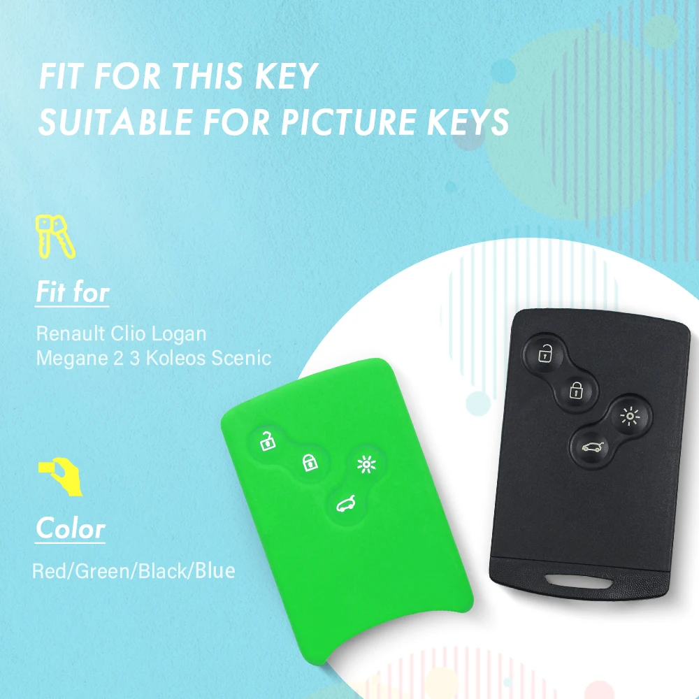 Dandkey 4 Button Silicone Rubber Key Cover For Renault Clio Logan Megane 2 3 Koleos Scenic Car Key Case Keychain Card Key Case