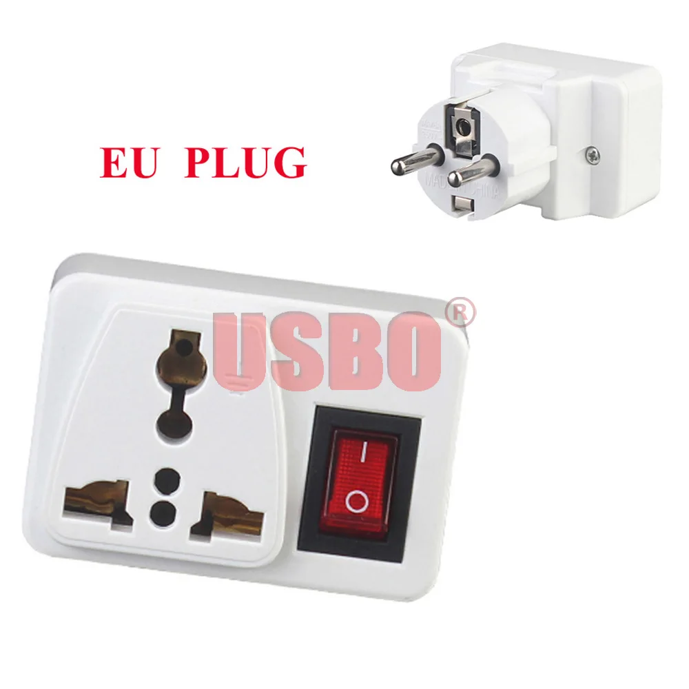 White Portable 250V 6/10A travel adaptor plug European British American 2 Ways extension socket power converter plug with switch