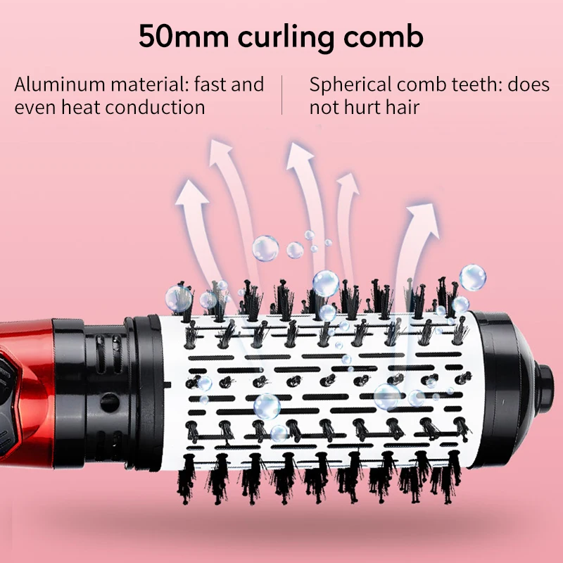 2 In 1 Rotating Brush Hot Air Styler Comb Curling Iron Roll Styling Brush Hair Dryer Blow With Nozzles 2 Speed & 3 Heat Setting