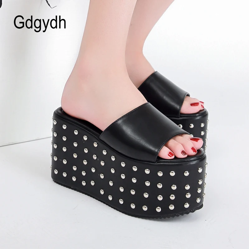 Gdgydh Sexy Rivet Brand Design Comfy Walking Sandals Women Gothic Style Extreme Platform Heel Outdoor Slippers Thick Bottom