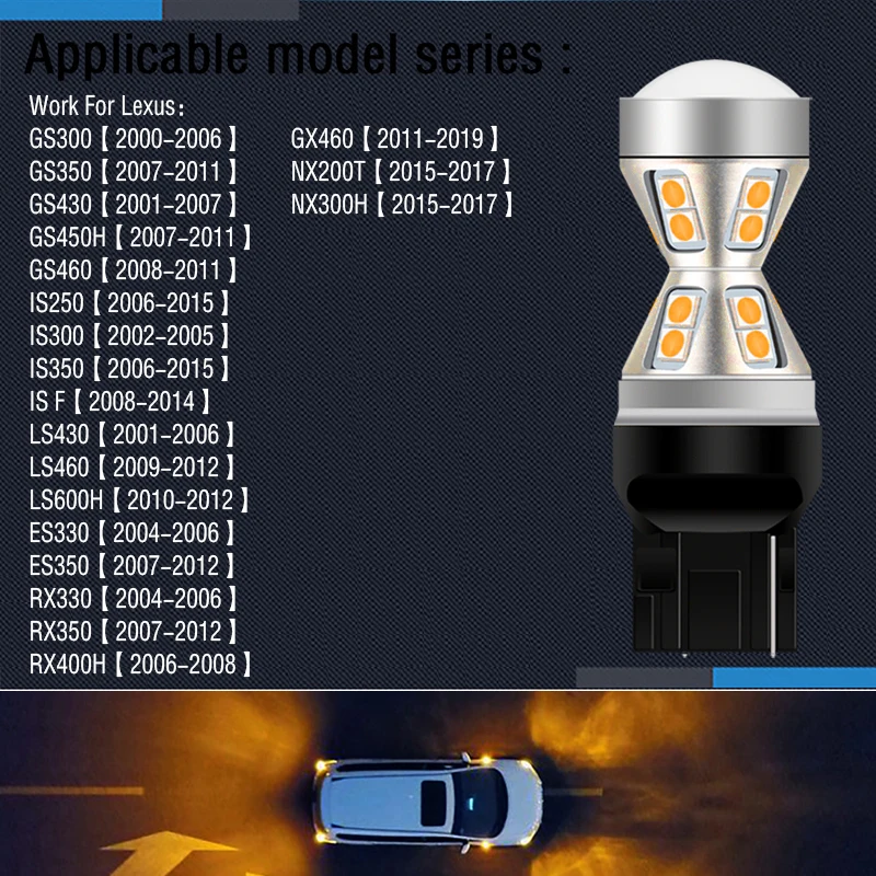 2x Canbus WY21W T20 7440 LED Turn Signal Light Blubs Lamp For Lexus GS300 GS350 GS460 IS250 IS350 LS460 ES350 RX350 GX460 NX200T