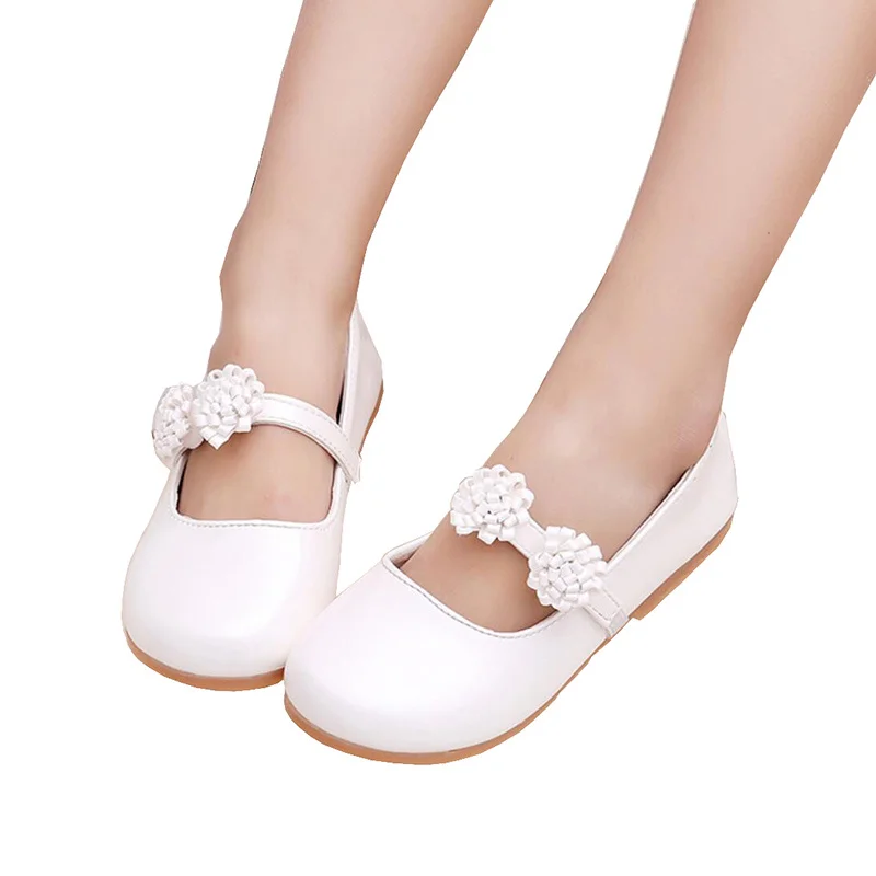 5 6 8 10 12 14 Years New Flower Kids Children Girls White Patent Leather Shoes For Girls School Flat Dance Wedding Party Shoes