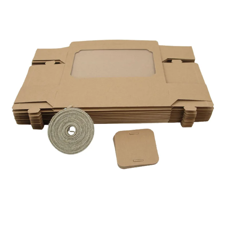 12Pcs Kraft Paper Packing Box With Transparent Window Candy Cake Boxes Wedding Party Cookie Favor Gifts Box Baby Shower Decor