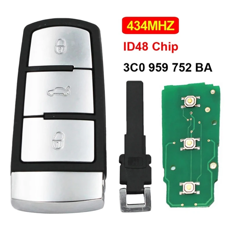 

CN001017 Aftermarket 3 button Smart Key Control For VW Passat CC Magotan Remote 434Mhz ID48 Chip FCCID 3CO 959 752 BA