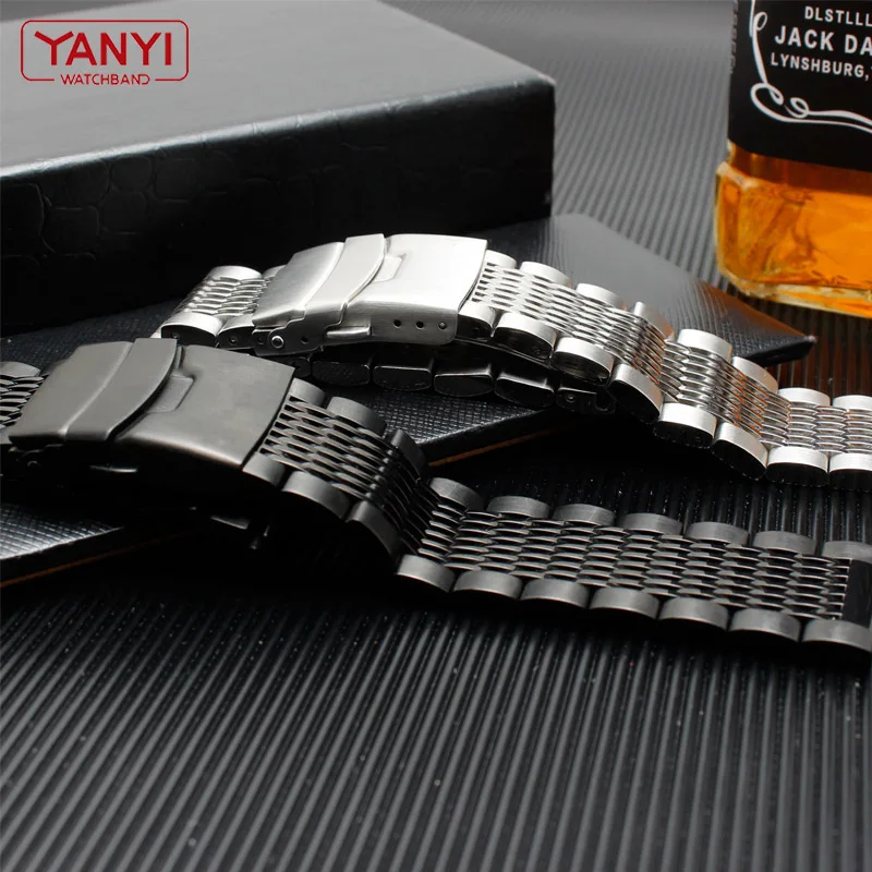 Stainless steel bracelet mens watches strap solid metal watch band 20mm 22mm 316l stainless steel bracelet safety buckle