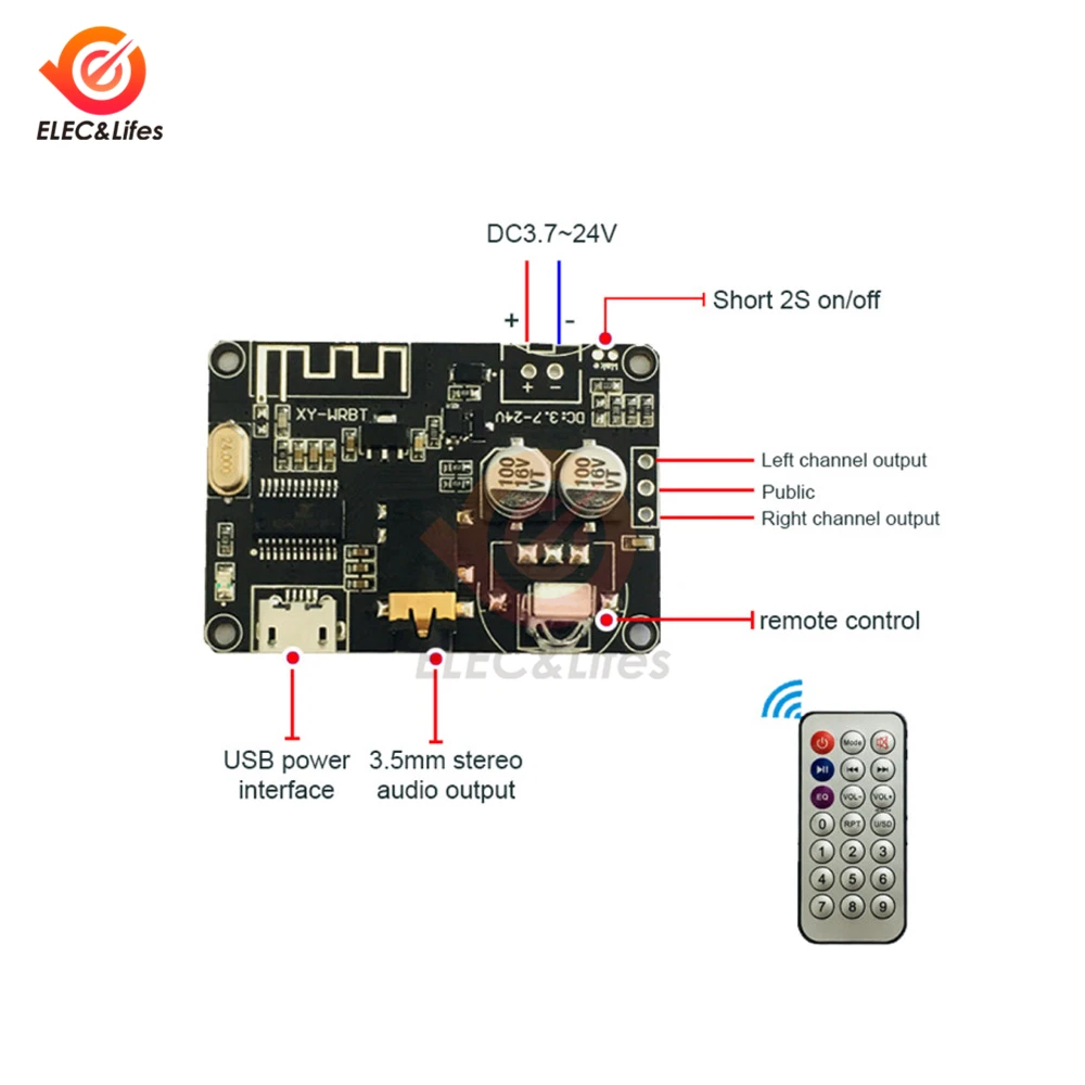 

USB Bluetooth 5.0 MP3 Lossless decoder board Bluetooth Stereo Audio Receiver board Wireless remote control music player module