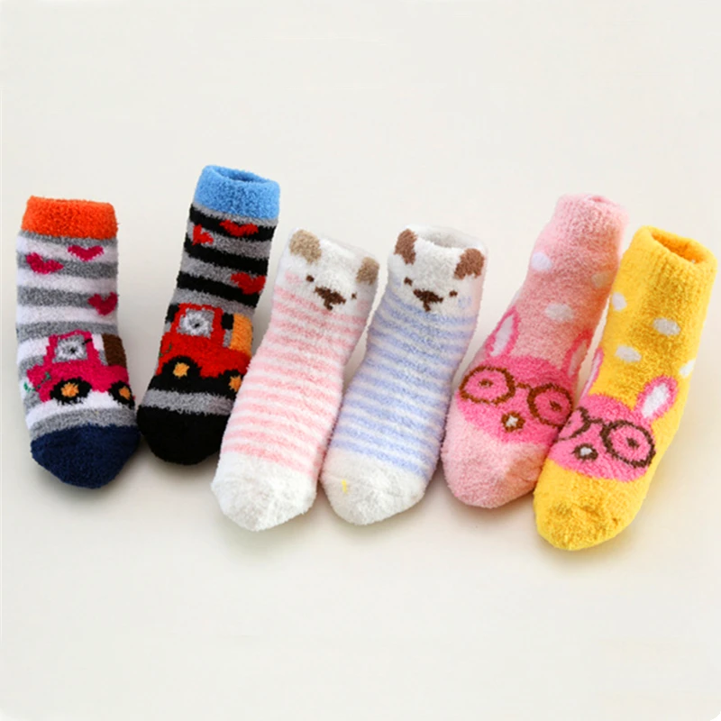 Baby Winter Warm Socks Children non Slip Socks Kids Fluffy Bed Footwear Home Boys Girls Coral Velvet Floor Socks Thick Cute Car