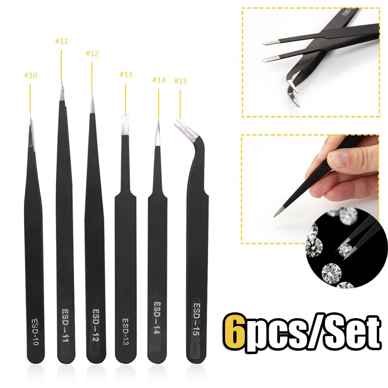 6pcs/set Tweezers Fine-Tip Tweezwes for Delicate Tasks/Intricate Dies/Pick Up Gems and Other Small Itmes/Thread Needles