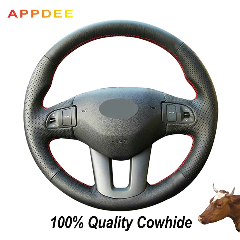 17 Black Genuine Leather Car Steering Wheel Cover for Kia Sportage 3 2011 2012 2013 2014 Kia Ceed 2010