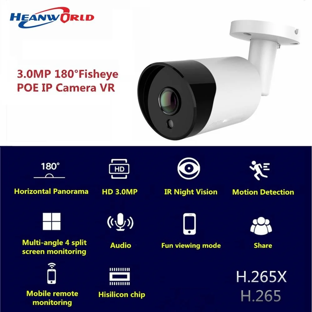 

Fish Eye Camera 180 degree Bullet Camera 3MP HD IP Camera Outdoor Panoramic IR Smart Security Camera CCTV P2P H.265+ Web Cam