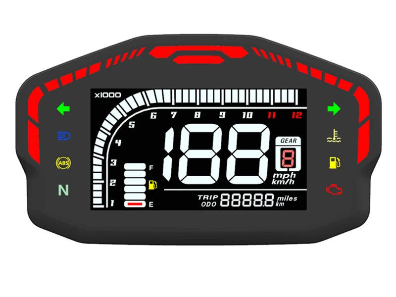 

12000RPM 6 Gear Universal Motorcycle LCD Digital Speedometer Backlight Motorcycle Odometer For1, 2,4 Cylinders Meter for Ducati