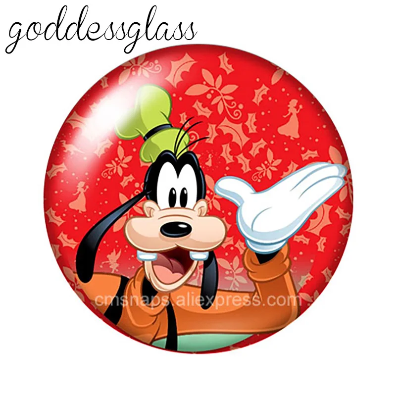 Disney Christmas style Mickey Minnie Princesses 10pcs Round photo glass 18mm snap buttons for 18mm snap bracelets jewelry