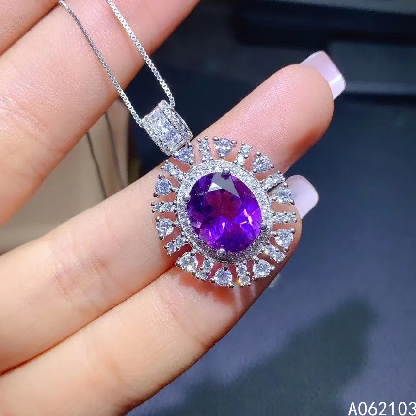 

KJJEAXCMY Fine Jewelry 925 Sterling Silver Inlaid Amethyst Girl new Elegant Luxury Flower GEM PENDANT Necklace Support Check