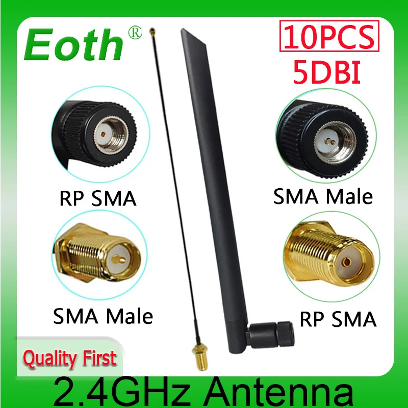 EOTH-antena de 10 piezas y 2,4g, 5dbi, sma hembra, wlan, wifi, 2,4 ghz, IPX, ipex, 1 SMA, Cable de extensión macho, módulo iot