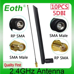 EOTH 10pcs 2.4g antenna 5dbi sma female wlan wifi 2.4ghz antene IPX ipex 1 SMA male pigtail Extension Cable iot module antena