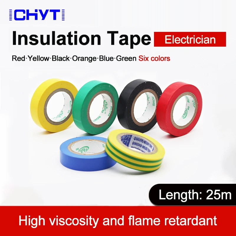 

25M Wire Flame Retardant Electrical Insulation Tape Electric High Voltage PVC Tape 6 Color Waterproof Electrician Tape