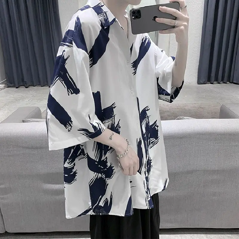 

Hong Kong style handsome short-sleeved shirt men women summer top Korean hip hop trendy punk gothic blouse funko pop streetwear