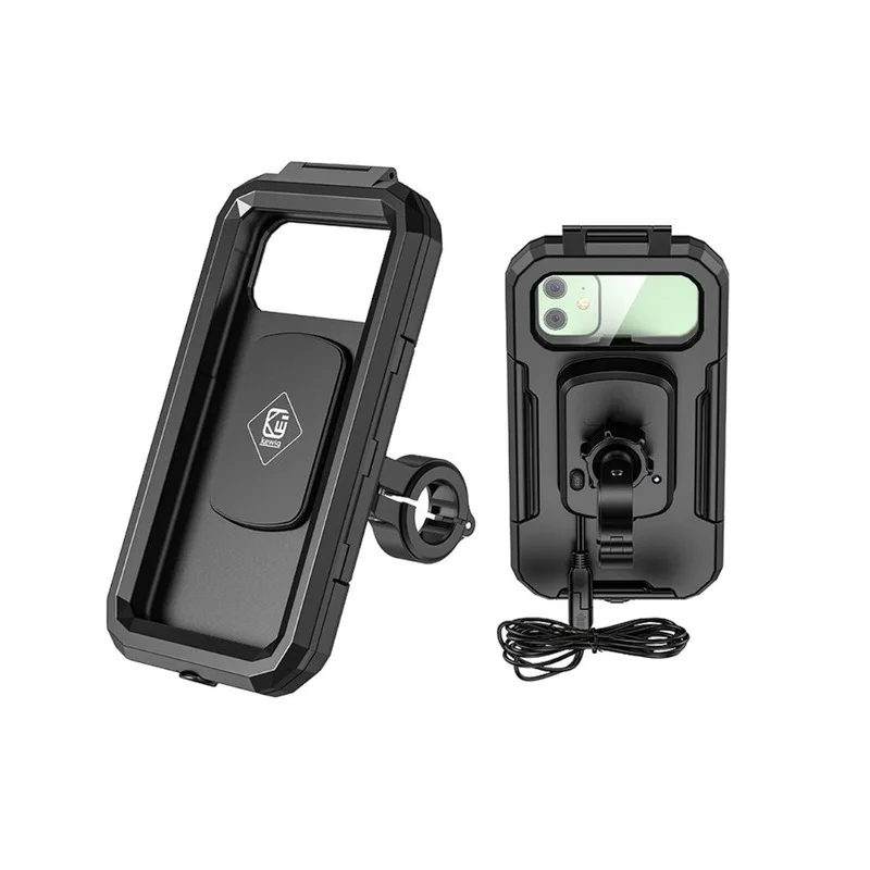 Waterproof Case Bag 12V Motorcycle Phone Holder Handlebar Rear View Mirror Wireless Charger 15W Qi/ Type C Fast Charging Mount