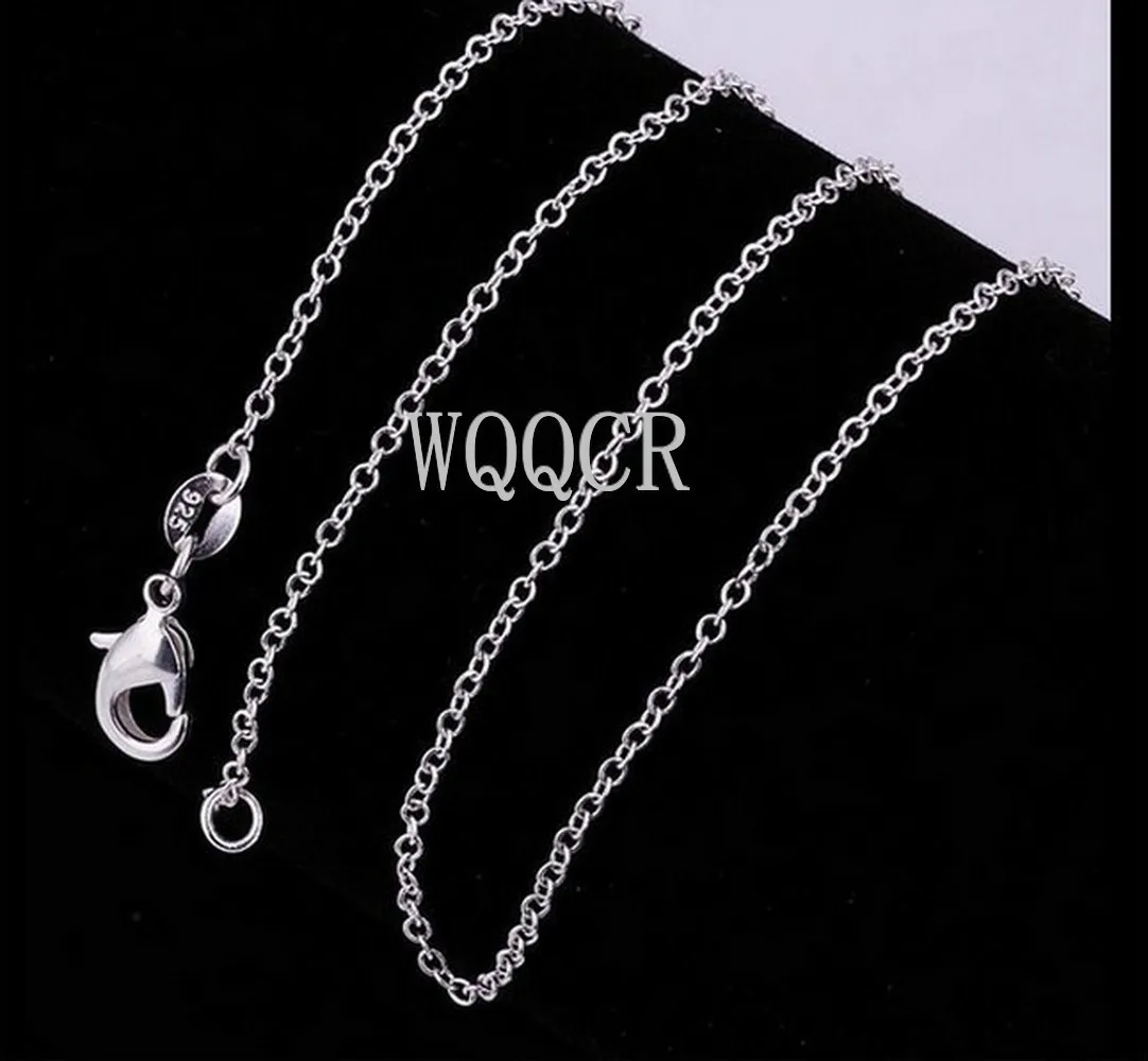 1PCS Woman Fine Jewelry 925 Silver 1.3mm Chain Rolo Chain Necklace Charm Silver Necklace 16