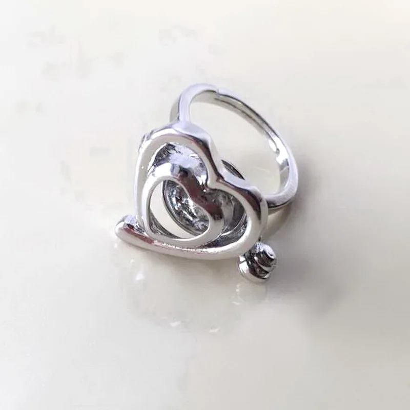 18kgp Peach Heart Shape Ring Can Open & Put In A 7MM Bead Cage Ring Fitting Adjustable Size