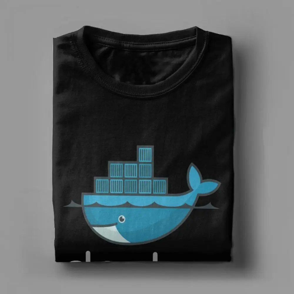 Men Docker Logo T Shirt Linux Javascript Computer Cotton Sweatshirt Funny Short Sleeve Round Neck Tees Graphic T-Shirts