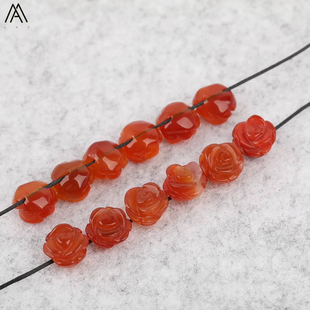 15 teile/los 10mm Natürliche Achate Lapis Fluorit Stein Quarz Kristall Geschnitzte Rose Blume Form Ohrring Perlen Für Schmuck DIY Machen – Detail 4