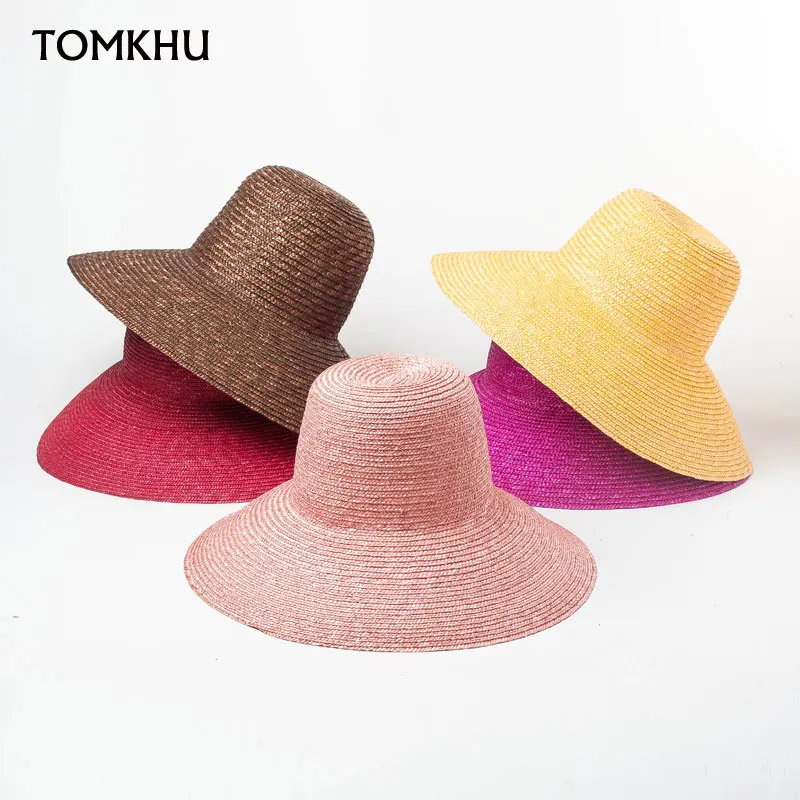 Fashion Color Wheat Straw Dome Hats For Women Female Summer Big Wide Brim Travel Sunscreen Sun Hat Chapeu Feminino Gorra Mujer