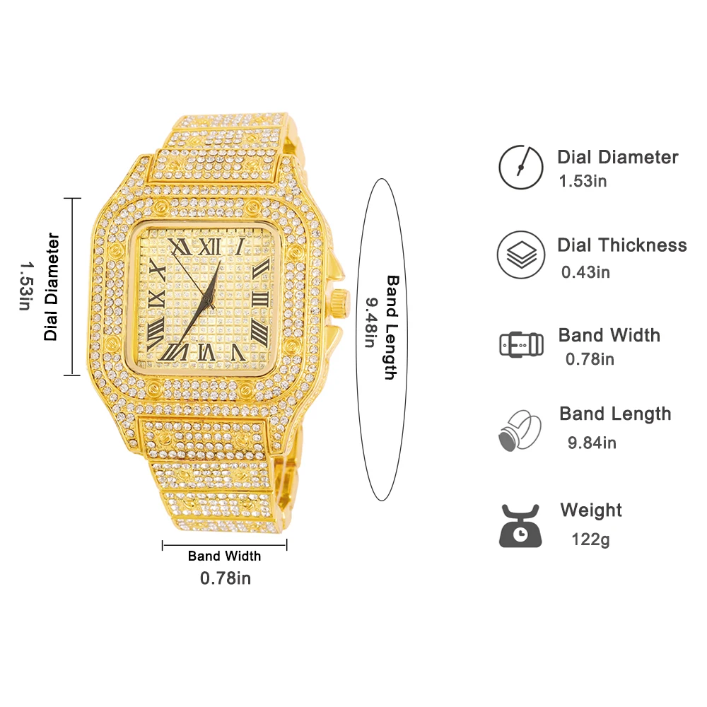 High Quality Hip Hop Watch Full Of Bling Rhinestone Quartz Watches For Women Men Rapper Iced Out Watch Men Jewelry