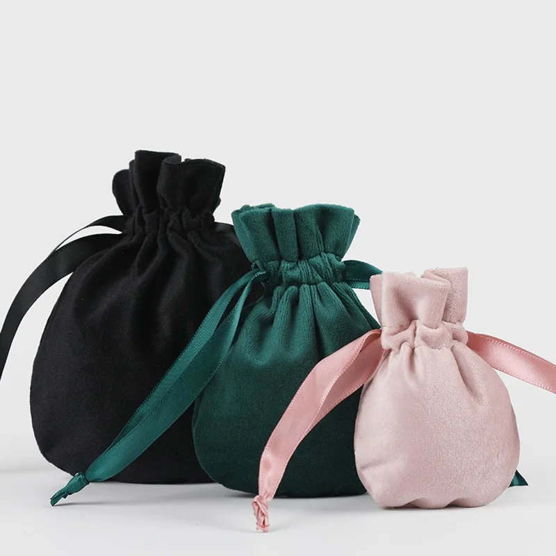 10pcs/lot Black/Green/Pink Drawstring Velvet Bag Pouch Wedding Candy Jewelry Makeup Gift Dustproof Packaging Bags