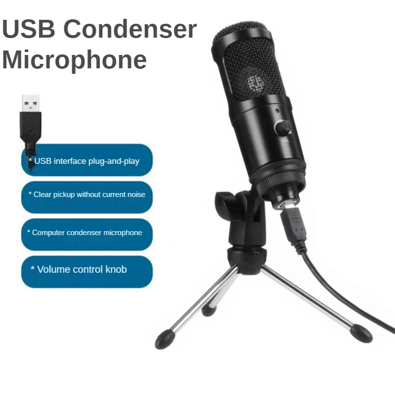 

Microphone Usb Headset with Microphone for Pc Plug & Play Condenser Mic Boom Volume Control for Streaming Gaming Singing Laptop