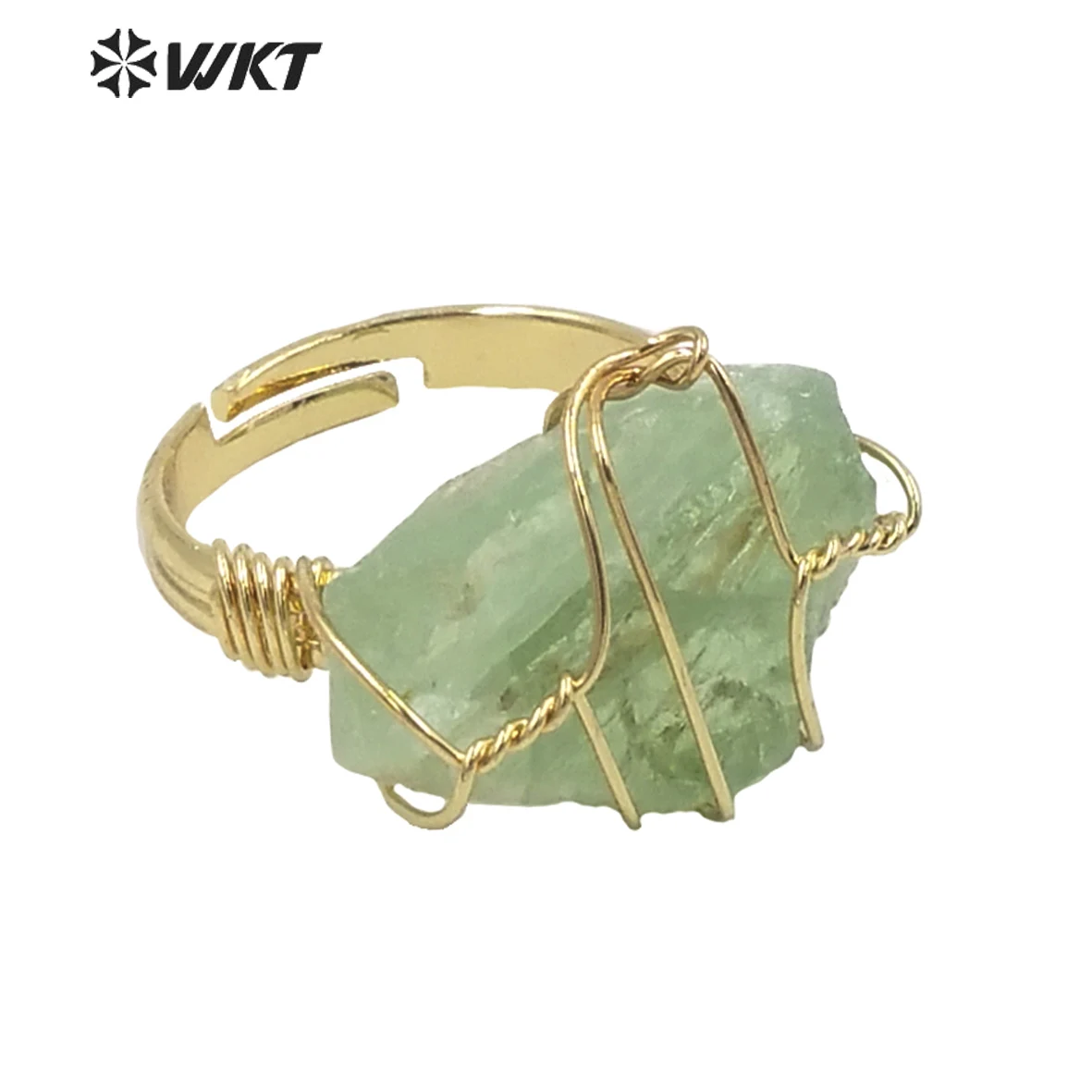 WT-R374 Wholesale Fashion Gold Plated Raw Stone Handmade Wire Wrapped Ring Kinds Of Color Women Vintage Bohemian Style Decorated