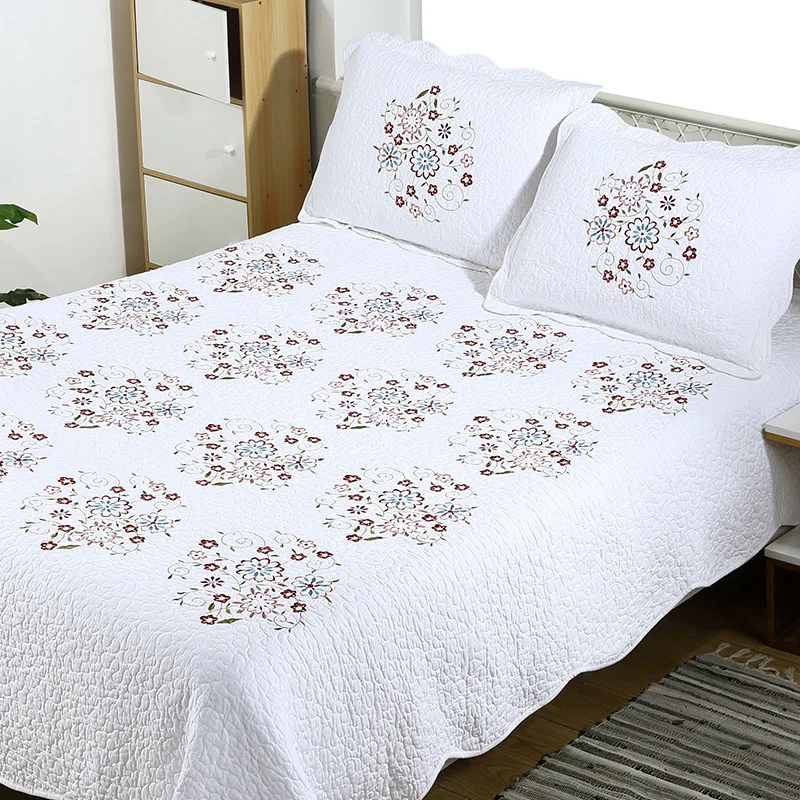 

Embroidered Bedspreads Cotton Quilt Set 3PC Quilted Blanket for Double Bedspread on the Bed Queen Size Summer Coverlet Comforter