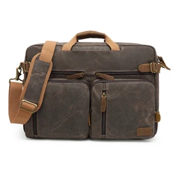 CoolBELL 17.3 Inch Laptop Messenger Bag Vintage Shoulder Bag Convertible Backpack Retro Briefcase Travel Bag,Waxed Canvas