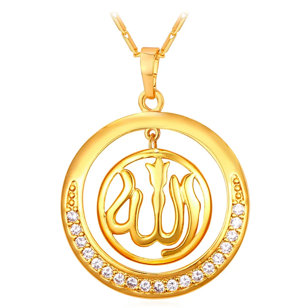 

Collare Allah Necklaces Women Gold/Silver Color Islam Jewelry Zirconia Crystal Muslim Islamic Round Pendants Womens P918