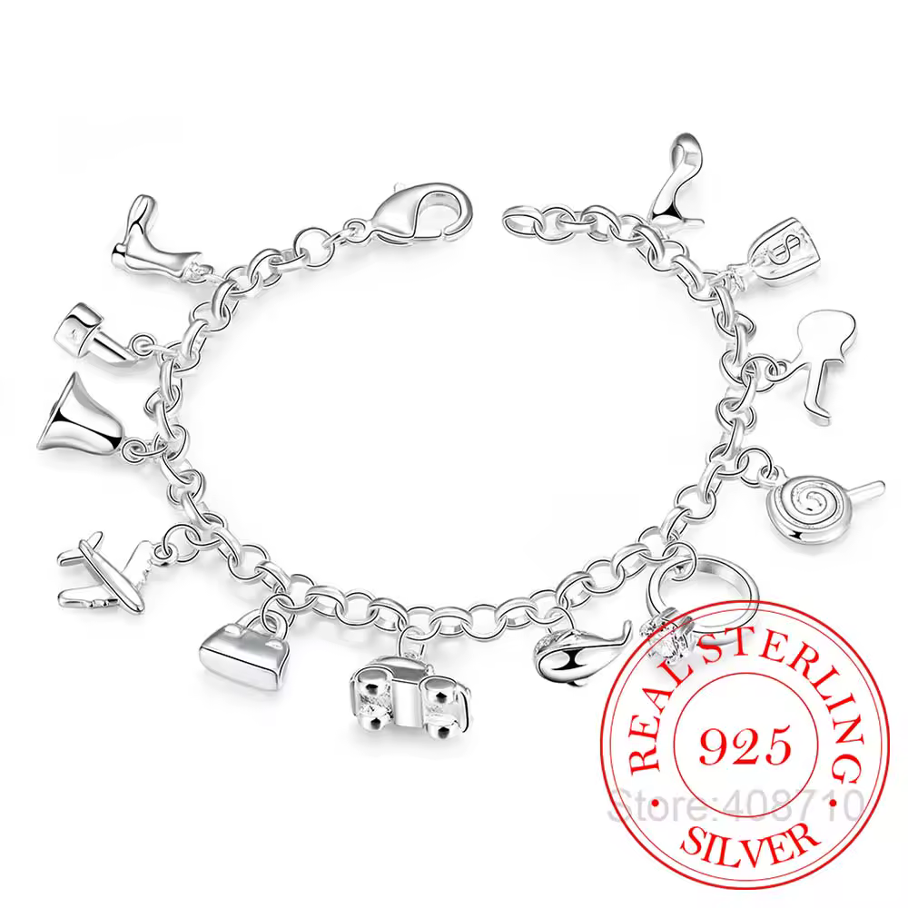 צמידים יפים 925 כסף סטרלינג AAA זירקון קריסטל צמידים 12 תליונים צמידים לנשים תכשיטים יפים חדשים