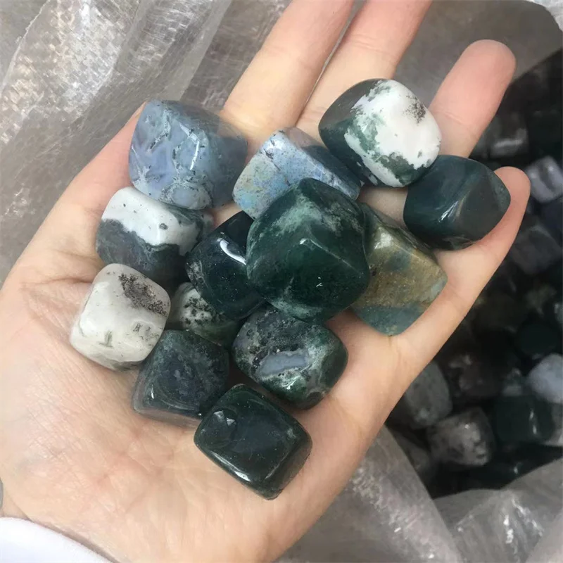 

Moss Agate Cube Stones Natural Quartz Crystal Healing Reiki Tumbled Gemstones Home Decoration