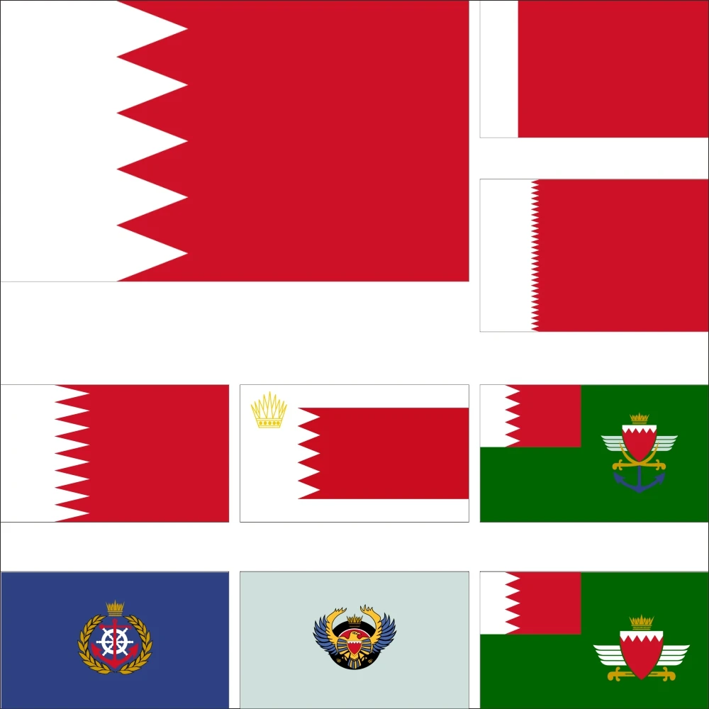 

Флаг королевских стран Бахрейна 1972, 3 Х5 футов, 90 х150 см, баннер морских войск 60 х90 см, 21 х14 см