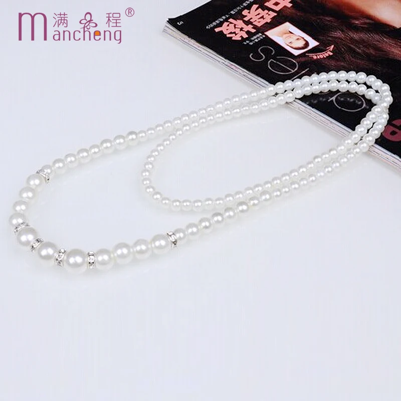 tiki  2 rupee item Fashion Perfectly Round Pearl Long Set Auger Women Necklace 80CM Good Quality Collar Para Mujer Wholesale