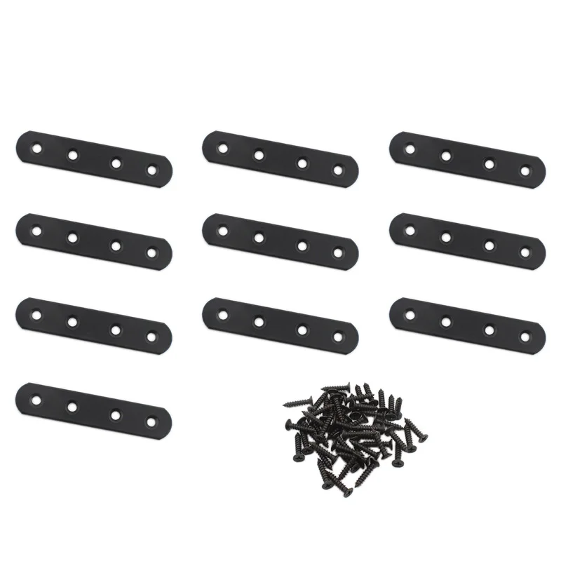 

10Pack Flat Mending Plate for Wood,Black Iron Flat Straight Brace Bracket Metal Repair Fixing Wood Brace Joining Plates 100x20mm