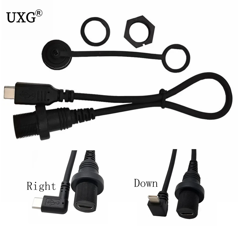 90 degree Right USB-C IP67 Waterproof Cable USB Type-c 3.1 IP 67 Male to Female Panel Mount Water Proof Connector Extension cord